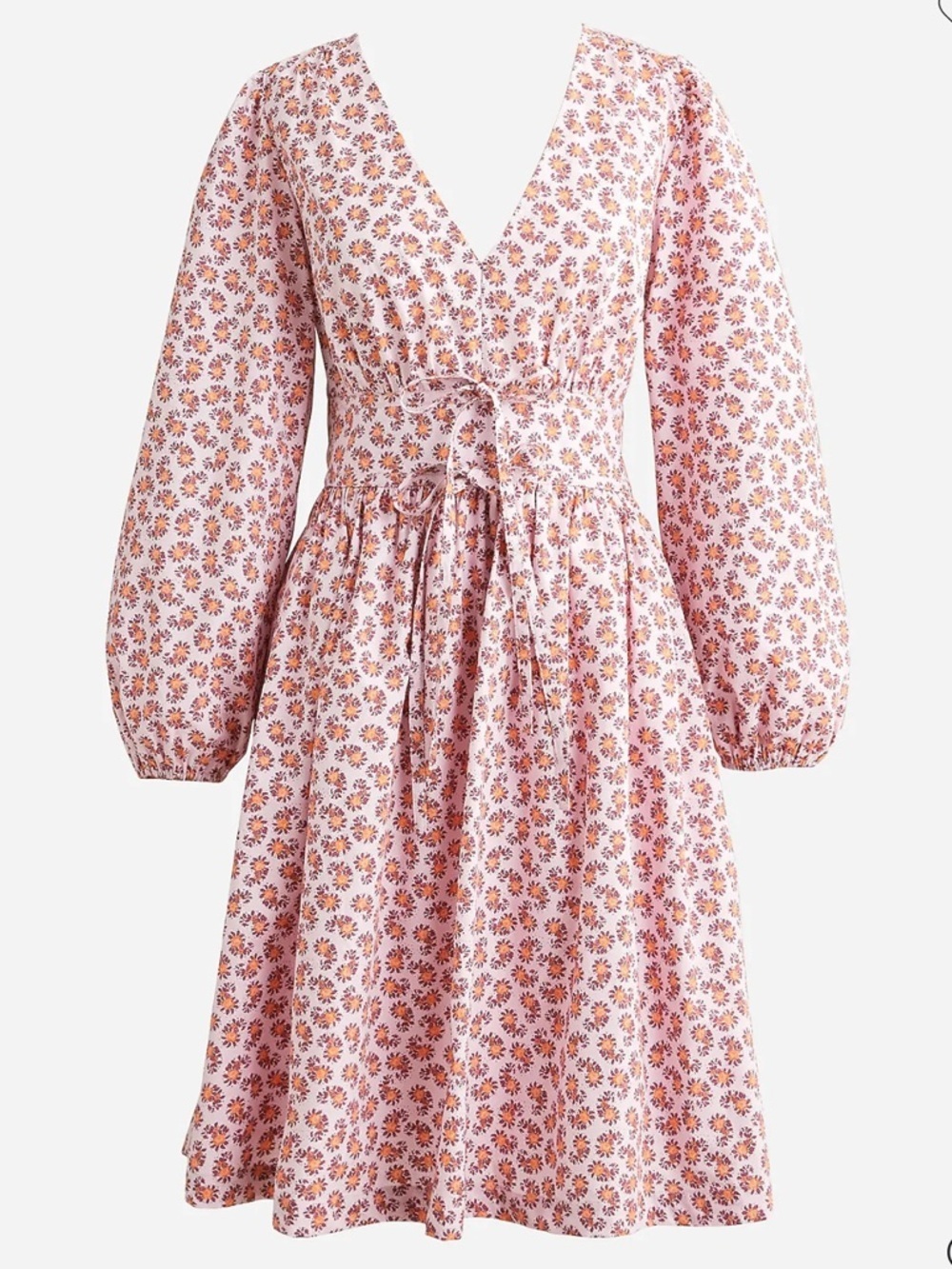 NEW J. Crew V Neck Pink Cotton Poplin Peony Paisley Mini Dress